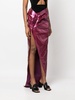 patent-finish draped skirt