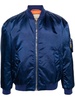 blue appliquéd satin bomber jacket