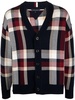 plaid-check ribbed-knit cardigan