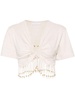 Fringed beaded cotton jersey crop top