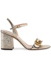 Metallic laminate leather mid-heel sandal