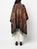 ikat-print fringed wool-blend cape