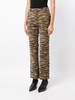 Tiger-print cotton twill flared pants