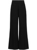 pinstriped wide-leg trousers