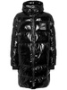 high-shine quilted padded coat