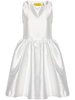 White Puffball-Hem Satin Midi Dress