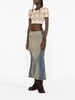 Regenerated denim flared midi skirt