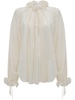 ruffle-trim pleated silk blouse