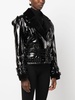 shearling-collar patent-leather jacket