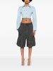 Blue Boned Cotton Cropped Shirt