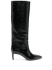 Black 65 Mock Croc Leather Knee-High Boots