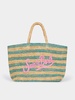 Turquoise Striped Raffia Beach Bag With Cotton Pouch