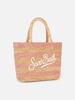 Pink Striped Raffia Beach Midi Bag With Cotton Pouch