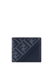 'Fendi Diagonal' Blue Bi-Fold Wallet in Leather and FF Canvas Man