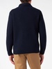 Man Shawl Collar Blue Ribbed Cardigan With Pockets And Patch