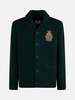 Man Shawl Collar Green Ribbed Cardigan With Pockets And Patch