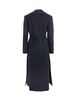 Navy Blue Long Coat With Belt