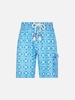 Man Linen Bermuda Shorts With White And Light Blue Majolica Print