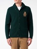 Man Shawl Collar Green Ribbed Cardigan With Pockets And Patch