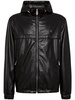 logo-appliqué hooded leather jacket