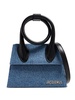 JACQUEMUS Grey Canvas Tote Handbag with Detachable Shoulder Strap and Coiled Top Handle