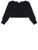 CELINE Black Draped Three-Quarter Sleeve Crop Top in Stretch Silk Blend for Women