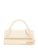 JACQUEMUS Ivory White Leather Mini Tote Handbag with Adjustable Shoulder Strap and Gold-Tone Hardware