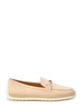 TOD'S Nude Suede Loafers with Raffia Insert and Double T Ring Accessory