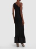 Pleated viscose flared long dress