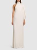 One sleeve draped cady maxi dress