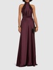 Halter neck satin long dress w/flower