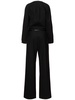 Stretch wool blend jumpsuit w/ belt