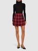 Pleated wool tartan mini skirt w/buckles