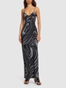 Printed silk crepe v-neck long dress