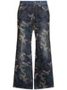 Unisex mesh layered printed denim pants