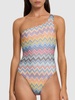 Lurex printed one shoulder swimsuit