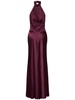 Halter neck satin long dress w/flower