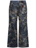 Unisex mesh layered printed denim pants