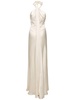 Light satin crossed neckline long dress