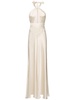 Light satin crossed neckline long dress