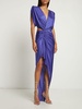 Deep v neck jersey slit midi dress