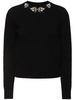 Embellished neck l/s wool knit top