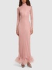 Luna tech jersey maxi dress w/feathers