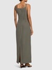 Tuck silk crepe long dress