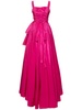 Draped taffeta square neck long dress