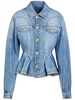 Puff-Sleeve Denim Peplum Jacket