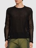 Cotton blend open knit crewneck sweater