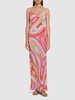 Printed silk crepe long dress