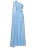 One shoulder draped chiffon long dress