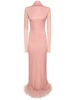 Luna tech jersey maxi dress w/feathers